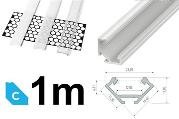 PROFIL LED kątowy narożny 45° C 1m + KLOSZ, BIAŁY