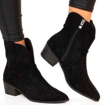 КОВБОЙСКИЕ БОТИНКИ ЗАМШЕВЫЕ ЧЕРНЫЕ БОТИНКИ 38