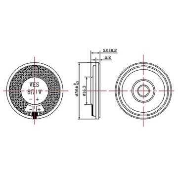 Cienki głośnik 36mm z ukośnym otworem na śrubę 8Ohm 1W