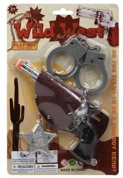 ZESTAW KOWBOJ PISTOLET KABURA ODZNAKA KAJDANKI