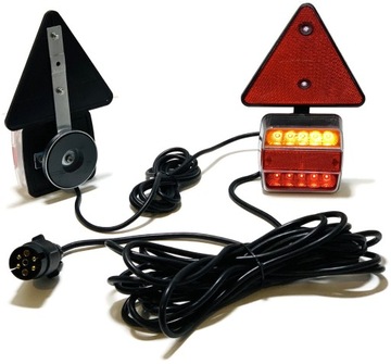 LAMPY LED ZESPOLONE TYŁ MAGNES TRÓJKĄT KABEL WTYK