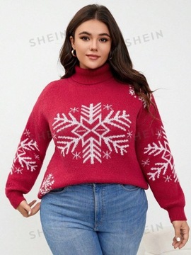 SHEIN CURVE SWETER DAMSKI CZERWONY W PŁATKI ŚNIEGU ROZM XL 676