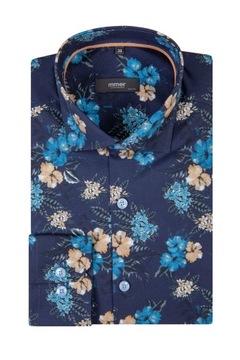 Granatowa koszula w kwiaty A031 176-182 / 45-Slim
