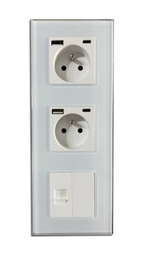 GNIAZDKO SZKLANE POTRÓJNE USB-C INTERNET CAT 6