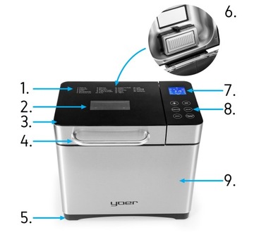 Польское меню хлебопечки Yoer INOX Хлебопечка + Рецепты + 19 программ