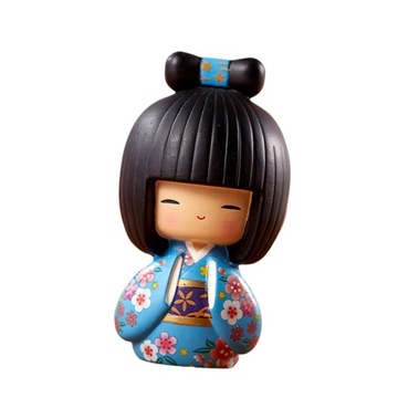 Kimono Kokeshi Doll Girls Tradycyjna rzeźba Piękny kolor azjatycki niebieski