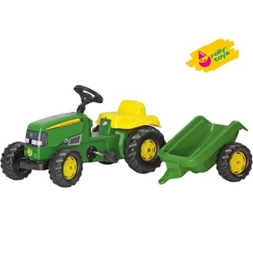 Педальный трактор Rolly Toys John Deere с ковшом и прицепом для детей 2–5 лет