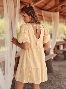 Żółta sukienka letnia boho 100% bawełna Fasardi