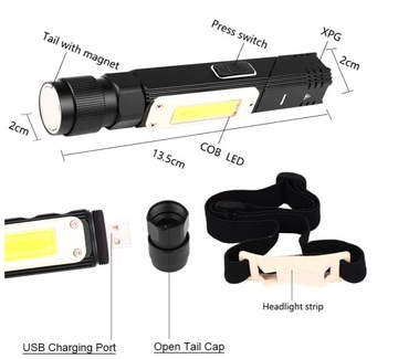 УГЛОВОЙ ФОНАРЬ АККУМУЛЯТОРНЫЙ МАГНИТ USB COB XML 6в1
