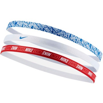 Opaski na włosy Nike Printed Headbands 3 szt. niebieska, biała, czerwona N0