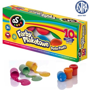 Краски для школьных плакатов, 10 цветов, 20 мл Astra