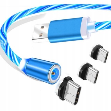 KABEL MAGNETYCZNY 3W1 ŚWIECĄCY IPHONE MICRO USB C