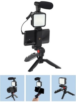 Набор для видеоблога, светодиодная лампа, микрофон, держатель, штатив, пульт дистанционного управления.