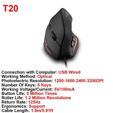 Мышь ZELOTES F-26C вертикальная стационарная эргономичная 3200DPI 2.4G