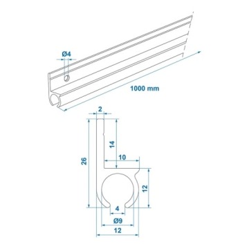 Алюминиевая рельса для KEDRA 180 ST 100 x 2,6 см