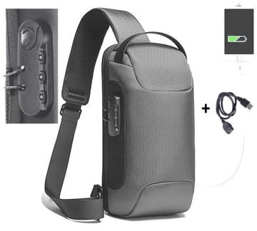 Nerka Plecak Zamykany Na Szyfrowany Zamek Torba na jedno ramię USB + kabel