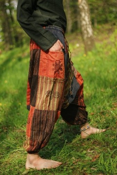 SZARAWARY Haremki Alladynki patchwork NEPAL etno hippie czerwone niski krok