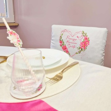 ПОКРЫТИЕ НА СТУЛЬЕ Первое Святое Причастие принт эвкалипт розовое сердце