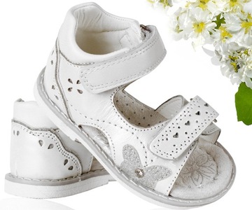 Белые кожаные босоножки серебристого цвета, профилированный Clibee, липучка 21