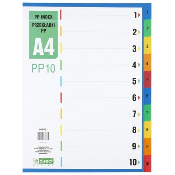 PRZEKŁADKI ZAKŁADKI DO SEGREGATORA PP10 A4 1-10 NUMERYCZNE