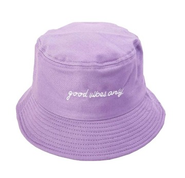 Czapka bucket hat kapelusz rybacki dwustronny fioletowy pastelowy napis