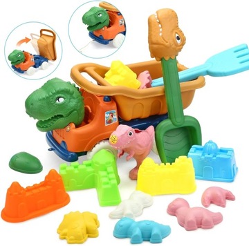 Набор из 15 пляжных игрушек для песочницы, снежной ванны, динозавра, самосвала