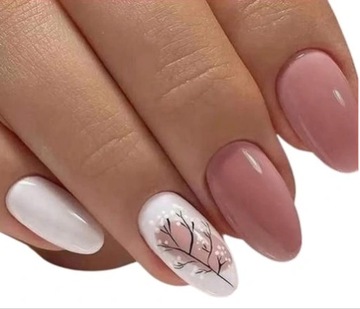 Paznokcie Sztuczne Tipsy Almond PINK NUDE Gałązki Samoprzylepne 24szt