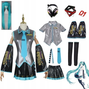 Hatsune Miku kostium Cosplay peruka Niebieski,XXL