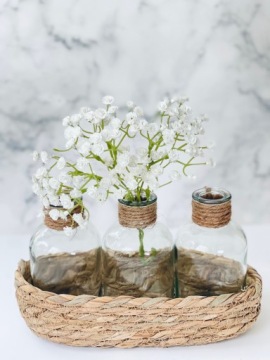 НАБОР 3 ВАЗЫ СТЕКЛЯННЫХ БУТЫЛОК + КОРЗИНА БОХО