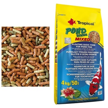 TROPICAL 4kg 50l karma dla ryb w oczku wodnym pływające kolorowe pałeczki