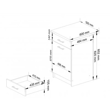 Отдельностоящий кухонный шкаф с ящиком, белый, верх 50 см.
