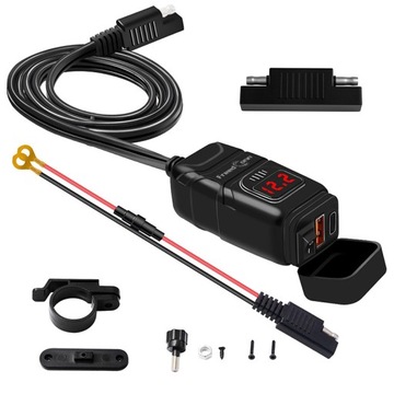 ЗАРЯДНОЕ УСТРОЙСТВО ДЛЯ МОТОЦИКЛА 2x USB QC3.0 БЫСТРАЯ ЗАРЯДКА Автомобильный ноутбук USB-C