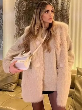 Płaszcz zimowy nowa damska moda zimowa bez rękawów kamizelka ze sztucznego