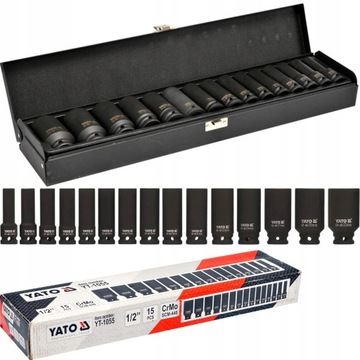 НАБОР НАСАДОК YATO ДЛИННЫЕ УДАРНЫЕ КЛЮЧИ 1/2 15 EL CASE YT-1055