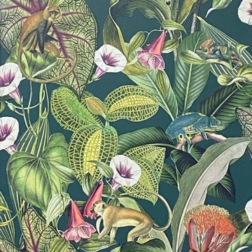 Botaniczna tapeta w egzotyczne zwierzęta i liście