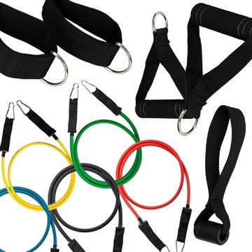 Gumy Oporowe Do Ćwiczeń 5 szt. Zestaw Gum Ekspanderów + Rączki Uchwyty