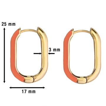 Cudne Kolczyki Elipsa 25 x 17mm Stal Ceramika Emaliowane Pomarańczowe Złote