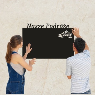 Tablica na magnesy z podróży GÓRY Metalowa Czarna Duża na Ścianę Ozdobna