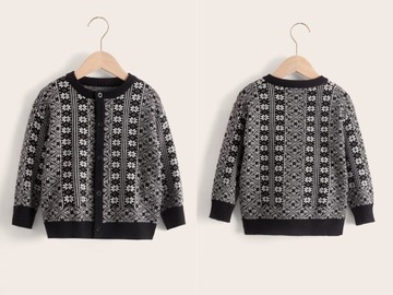 Shein czarny kardigan w geometryczny wzór 92 cm
