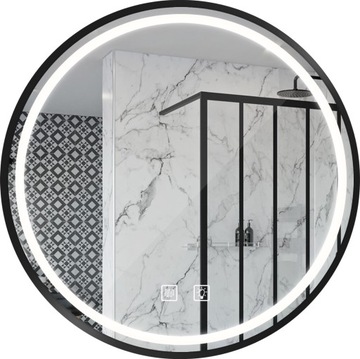 КРУГЛОЕ ЗЕРКАЛО С ПОДСВЕТОДИОДНОЙ ПОДСВЕТКОЙ, ЧЕРНАЯ РАМА, ЗЕРКАЛО ДЛЯ ВАННОЙ С ПОДСВЕТКОЙ, 50 см