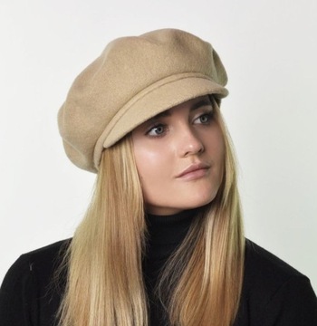 Beret z daszkiem FIGARO 100% wełna EVITA beż jasny