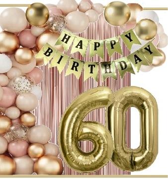 BALONY złote dekoracje na urodziny cyfra 60 lat beż wild rose gold
