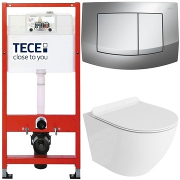 TECE ZESTAW PODTYNKOWY WC MISKA RIMLESS PRZYCISK CHROM POŁYSK/CHROM MAT 6W1