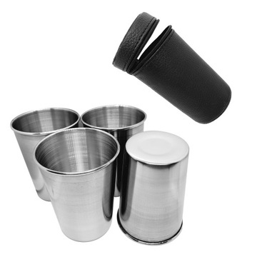 Kubki turystyczne metal 4 szt 160 ml INOX + etui