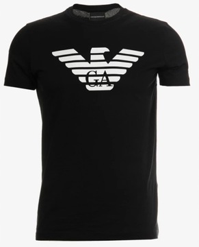 ARMANI Emporio - Męski Czarny T-shirt Logo Orzeł EA Men Black Tee Eagle _ S