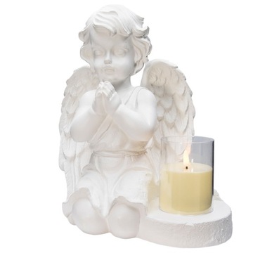 DUŻY ZNICZ + ŚWIECA GIPSOWA FIGURKA NAGROBNA LAMPA LED 3XAAA