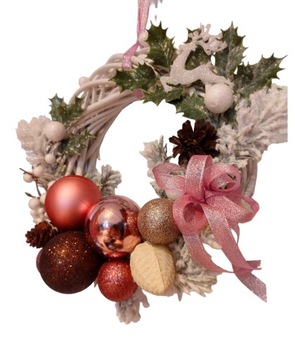 Рождественский венок, праздничный розовый, 30 см, украшение на дверь