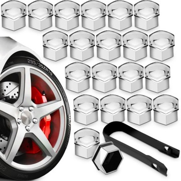 ZAŚLEPKI KAPSLE NAKŁADKI NA ŚRUBY DO KÓŁ FELG 19mm + ŚCIĄGACZ audi vw opel