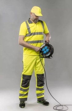 ФУТБОЛКА ПОЛО мужская рабочая, Светоотражающая, ПРЕДУПРЕЖДЕНИЕ, желтая, ВЫСОКОГО КАЧЕСТВА, 3XL