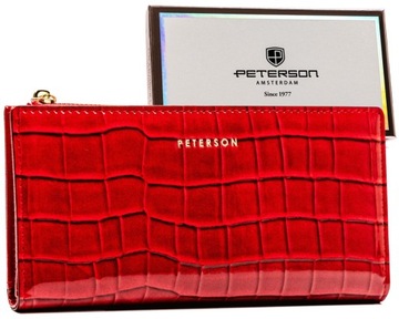 Duży modny portfel damski z lakierowanej skóry eko RFID BLOCKING Peterson